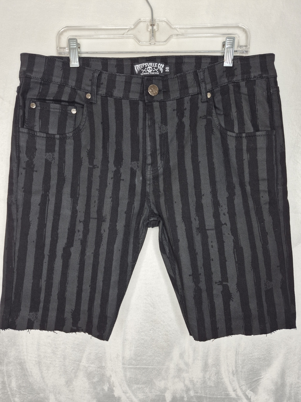 Kreepsville 666 Striped Coffin Pocket Raw Hem Shorts Goth Punk Mens Size 38